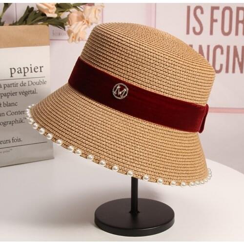 2021 Summer Bucket Hat for Women New Solid Straw Pearl Designer Sun Hat Outdoor Lady Female Beach Hat Sun Visors Summer Hats
