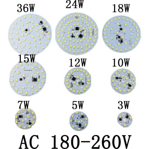 50pcs ac 220v led plate 3W 5W 7W 10W 12W 15W 18W 24W 36w integrated IC driver 5730 SMD Cold White/ Warm White aluminum pcb