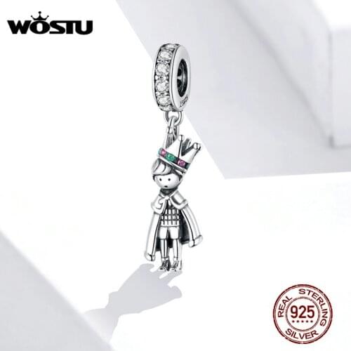 WOSTU Crown King Charms 925 Sterling Silver Boys Pendant Zircon Bead Fit Original Bracelet Necklace Jewelry Best Gift CQC1584