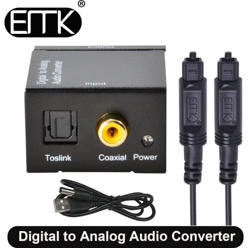EMK Digital To Analog Audio Converter Optical Toslink Coaxial To 2 RCA output converter Adapter Signal to Analog Audio Converter