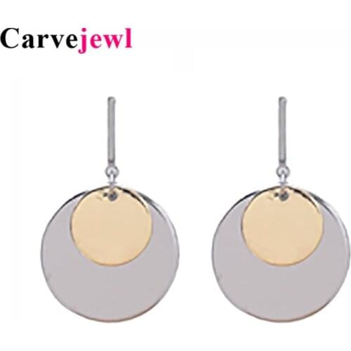 Carvejewl simple short Earring Korea new design silver plated double round brushed discs Drop Dangle Earrings For Women jewelry
