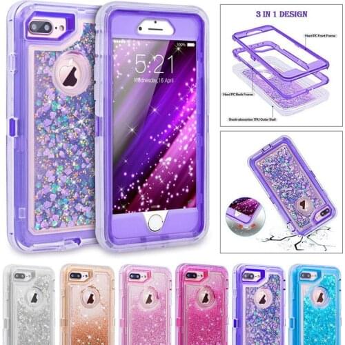 Hybrid 3D Glitter Armor Case for iPhone 8 6 6S 7 Plus X XS Max 12 11 Pro Max XR Dynamic Quicksand Shockproof Phone Cases Covers