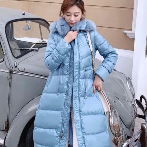 Real shot Winter Women Real Fur Collar 90% White Duck Down Jacket Long Thick Warm Coat Puffer Parka Windebreaker With Snowwear