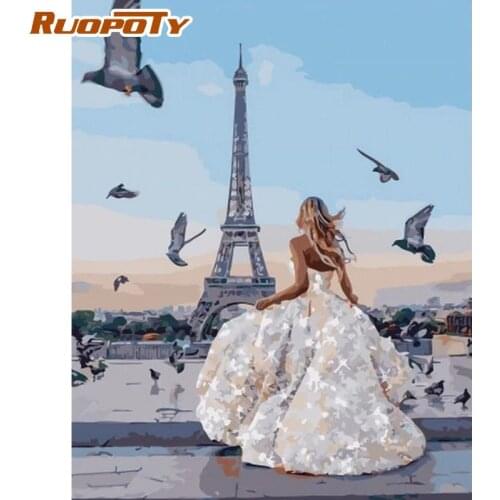 RUOPOTY White Dress Woman Figure Painting By Numbers For Adults Unique Gift 60x75cm Framed Modern Home Bedroom Wall Arts