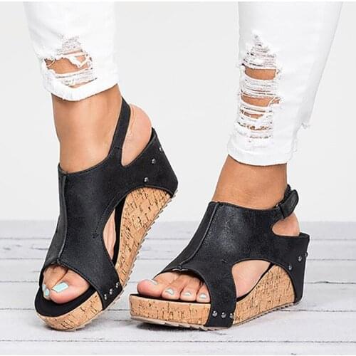 Ladies Sandals Casual Platform Roman Ladies Flat Sandals Summer Open Toe Solid Color Artificial Leather Orthopedic Womens Shoes