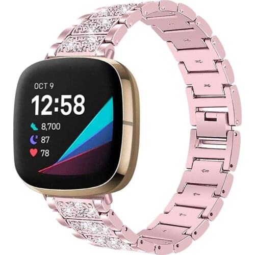Bling Watch Band Strap For Fitbit Sense/Versa 3 Stainless Steel Bracelet Dressy Wristband Replacement Accessories for Versa 3