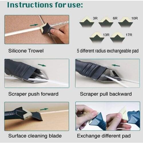 7pcs/set 3 in 1 Silicone Caulking Tools Silicone Trowel Residue Scraper for Kitchen Bathroom Wall Floor Tile Sink 66CY