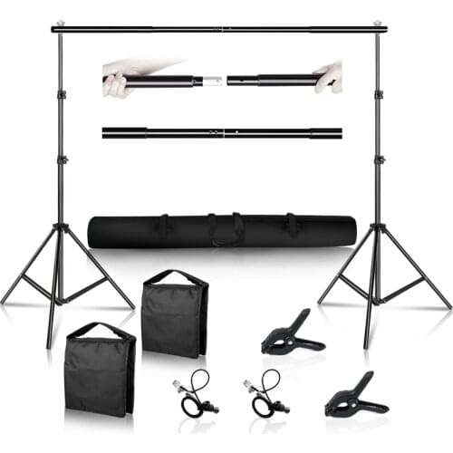 Photo 3m Wide Cross Bar 2m Tall Backdrop Stand Background Support System Kit with Clamp Sand Bag Carry Bag Photography Studio