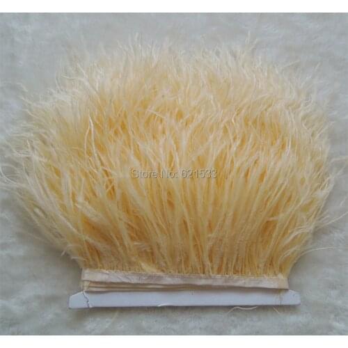 Light Champagne Ostrich Fringe,10yards/lot-Ostrich feather Trim,Ostrich trimming on Satin Header 5-6inches in width