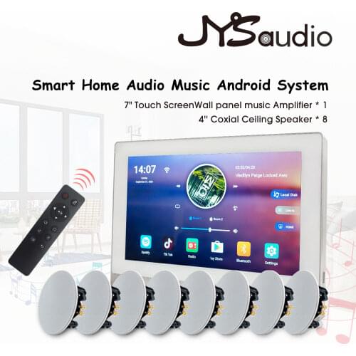 7" Touch screen Bluetooth WiFi in wall Android amplifier with home ceiling speaker set smart audio Home Background Music System