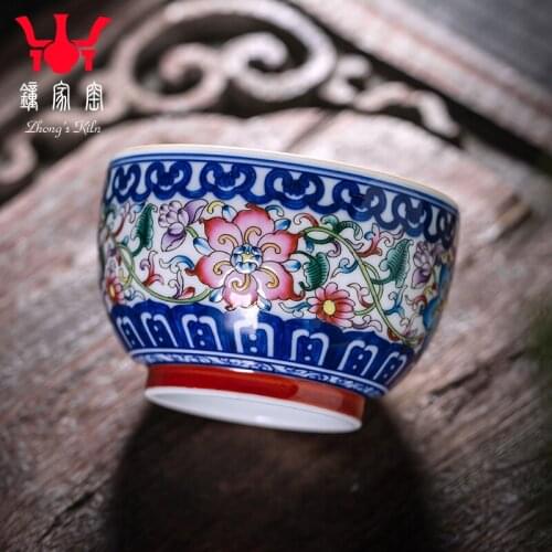 Home trade, one cup of jingdezhen blue and white enamel colors all hand pattern ceramic sample tea cup kung fu tea cups