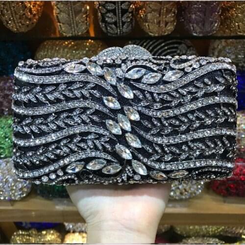 XIYUAN BRADN black blue Crystal Women Evening Clutch Purse Hollow Out gold Wedding Bag Metal Clutches Bridal Rhinestones Handbag