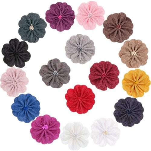 Yundfly 5pcs/lot 3.2" Satin Fabric Flowers with Match Stick Center Old Wrinkles for Diy Headband Clips Hair Accessories