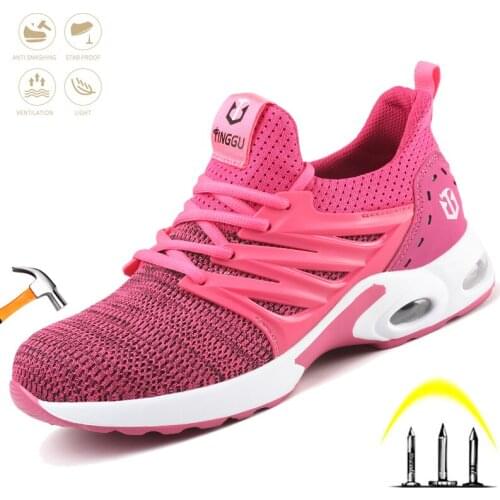Women Safety Shoes Indestructible Steel Toe Cap Anti-smash Work Boot Lightweight Puncture-Proof Comfortable Sneakers Fashion
