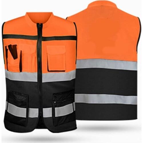Multi-pockets High Visibility Zipper Front Safety Vest with Reflective Strips Bicycle and Motorcycle Riding Multipurpose Safety