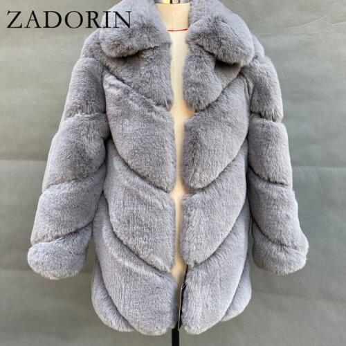 ZADORIN Winter Fashion Long Soft Faux Rabbit Fur Coat Women Turn Down Collar Fluffy Warm Fake Fur Coats and Jackets Women Jacket