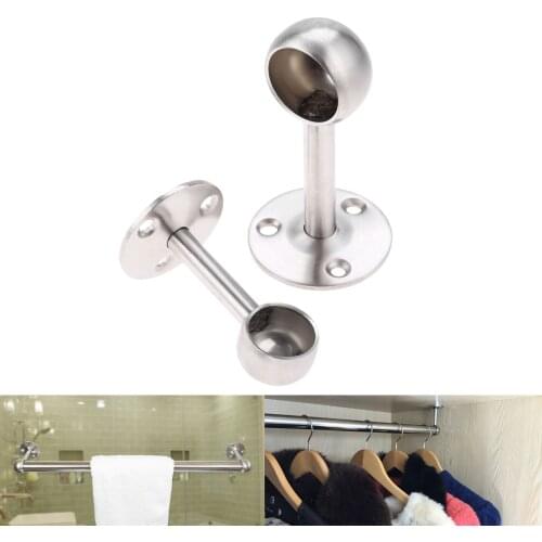 19mm 25mm Dia Screw Fixing Stainless Steel Wardrobe Rail End Center Socket Support Bracket Silver Tone With Screws