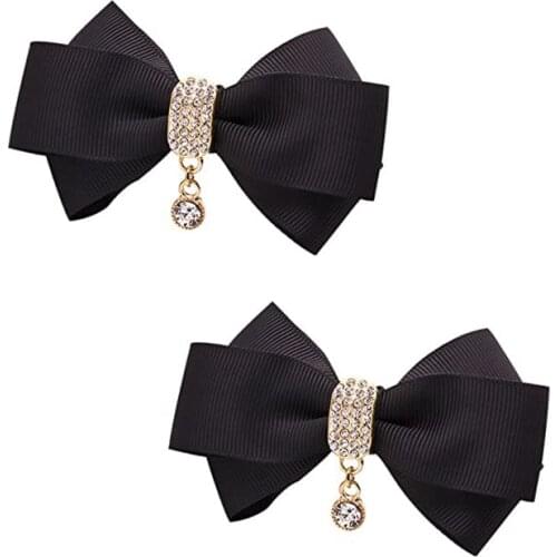 2 Pieces Women' Ribbon Bow Crystal Pendant Removable Shoe Clips Clutch Wedding Decoration Candy Colors