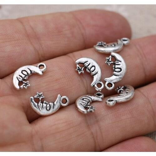 30pcs Tibetan Silver Plated Moon Charms Pendants for Jewelry Making Bracelet Necklace DIY Accessories Craft 15x8mm