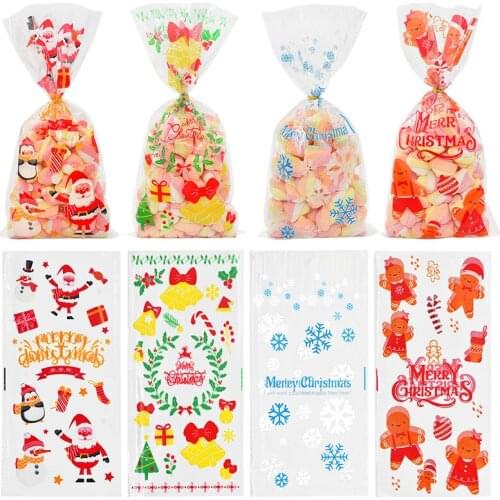 50pcs Christmas Gift Bag Santa Claus Snowflake Snack Cookie Candy Packaging Bags Xmas Party New Year 2022 Navidad Kids Favor