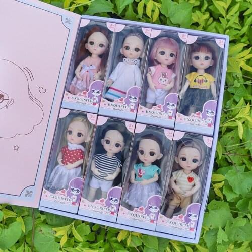 8 Pieces / set Of BJD Mini Girl 16Cm Doll 13 Joint Movable Exquisite Box Packaging 1/12 DIY Fashion Dress Up Birthday Gift
