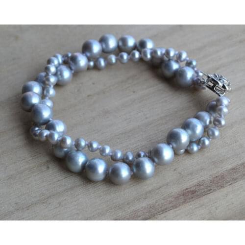 New Arrival Luck Pearl Jewelry 4-8MM Real Gray Color Potato Genuine Freshwater Pearl Bracelet Fashion Women Girl Gift