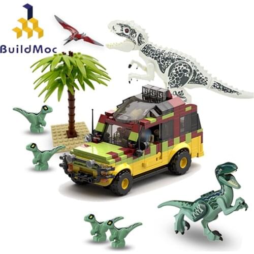 Buildmoc Jurassic-Park World Explorer Soldier Camper Touring Car Building Blocks German Willis antiaircraft gun Bricks Toys Gift