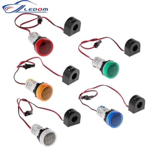 Digital Ammeter Voltmeter 22mm AC50-500V 110V 220V Frequency Meters Current Voltage Amp Signal Light LED Lamp Indicator