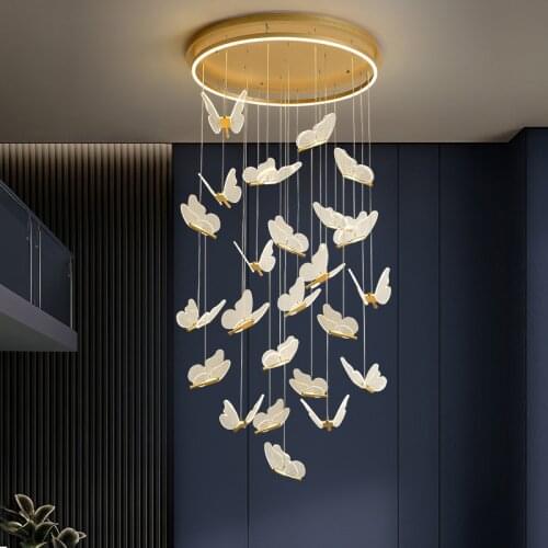 Stair long chandelier modern minimalist atmosphere Nordic living room creative butterfly dining room rotating bedroom led lights