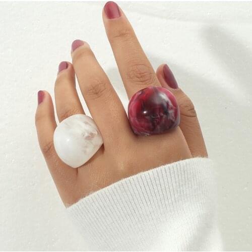 Ring Set For Women Trendy Girl Finger Jewelry Vintage Transparent Wine-red Acrylic Resin Aesthetic Rings Punk Travel Gifts Boho