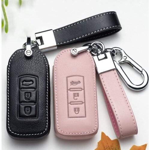 Leather Car Key Case Cover for Mitsubishi Outlander Lancer 10 Pajero Sport EX ASX RVR Colt Grandis L200 Smart 2 3 Button Case