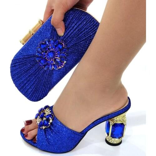 Doershow beautiful blue Italian Shoes With Matching Bag High Quality Italy Shoe And Bag set For wedding and party! HJB1-13