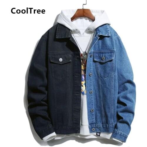 CoolTree Men Denim Jacket Spring Autumn Stitching color printing Jeans Coat Male Single-breasted Slim Denim Outerwear Streetwear