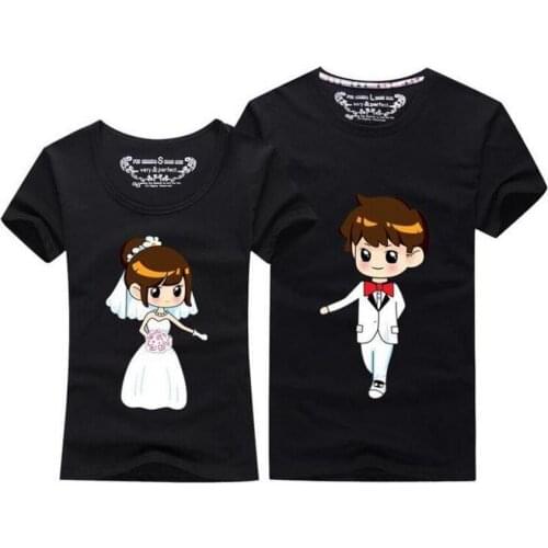 Summer Tops 2018 Kawaii Couple T Shirt For Wedding Men And Women O-neck Short Sleeve T-Shirt Cute Cartoon TShirt Couple Clothes