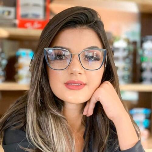 Fashionable Metal Cat Eye Glasses Spectacle Frames For Women Degree Optical Open Frame Filters Radiation Blu-ray Trendy Eyewear