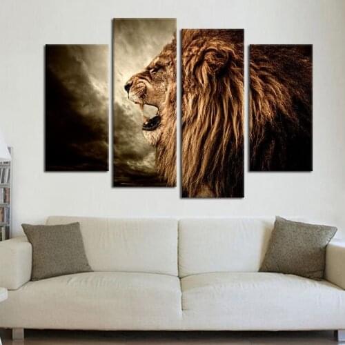 No Framed 4Panel Golden Lion Animal Modular Wall Art Canvas Poster Picture Print Paintings Home Decor for Living Room Decoration
