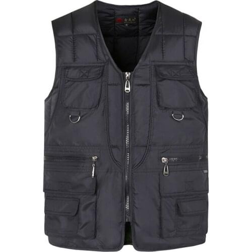 Cotton Vest for Men with Many Pockets Winter Thick Warm Multi Pocket Waistcoat Male Windbreaker Snow Padded Sleeveless Jacket