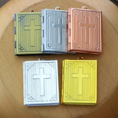 3pcs Cross Books Photo Loclet Box Setting Antique Silver Bronze Rose Gold Color Plated Square Cameo Base Blank Tray