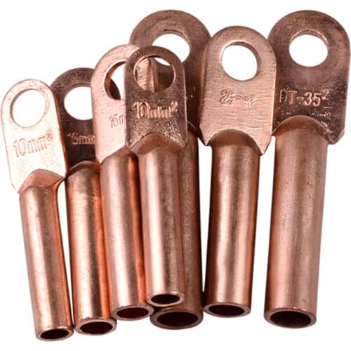 DT-35 Lug Wire Pressing Terminal round Copper Wire Nose Tube Type Cold Pressing Connector Wire and Cable Quick Connection Copper