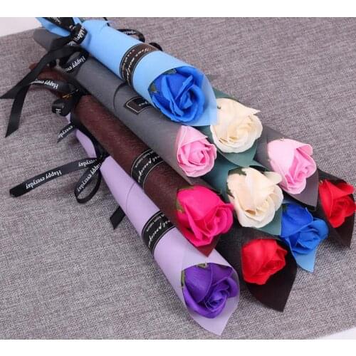 Single Stem Artificial Rose Carnation Scented Bath Bright Soap Flower Preserved Bouquet Wedding Valentines Mother Day Gift SN