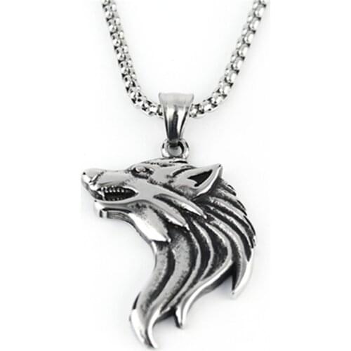 Necklace For Men Male Jewelry Gift Wholesale Wolf Animal Necklaces Fashion Stainless Steel Punk Chain Wolf Head Pendant