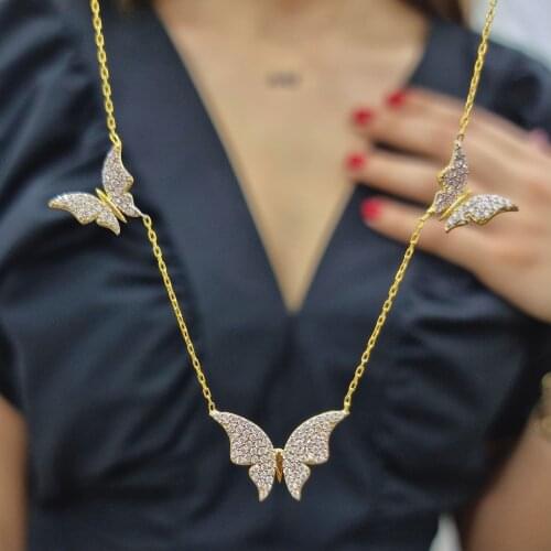 Multi Piece Zircon Stone Butterfly Handmade Necklace For Women Girls Valentines Day Fashion Jewelry Elegant