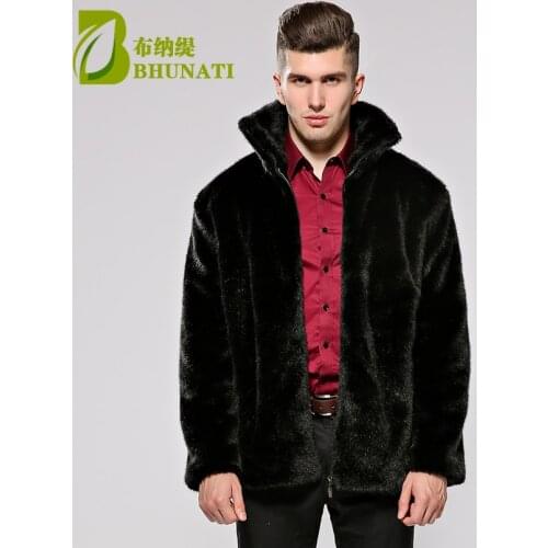 BHUNATI Winter Men Coat Faux Mink Fur Coats Stand Collar Thick Warm Long Sleeve Solid Fur Overcoat Fashion Fur Outerwear jackets