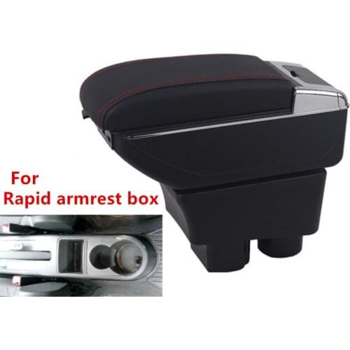 For Skoda Fabia 2008-2014Armrest Box Car Center Storage Box With Cup Holder Arm Rest Rotatable Car-styling Interior Accessories