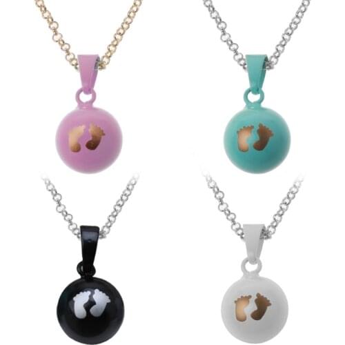 Baby Footprints Brilliant Pregnancy Chime Bola Pendant Harmony Ball Necklace