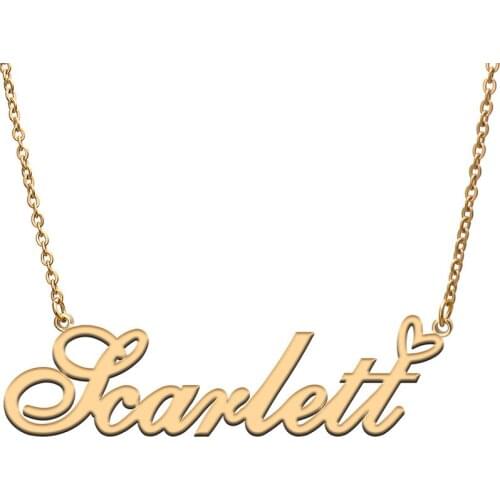 Scarlett Love Heart Name Necklace Personalized Gold Plated Stainless Steel Collar for Women Girls Friends Birthday Wedding Gift