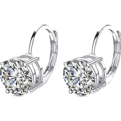 Stock Real Pure 925 Sterling Silver Jewelry 4 Claws Cubic Zirconia Pendant French Lever Back Hook Earring Fast Ship