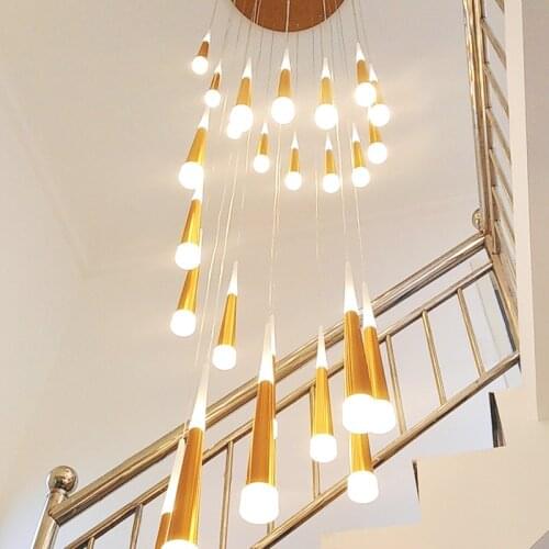 Modern staircase chandelier for duplex living room apartment bedroom Nordic restaurant kitchen loft rotating long chandelier