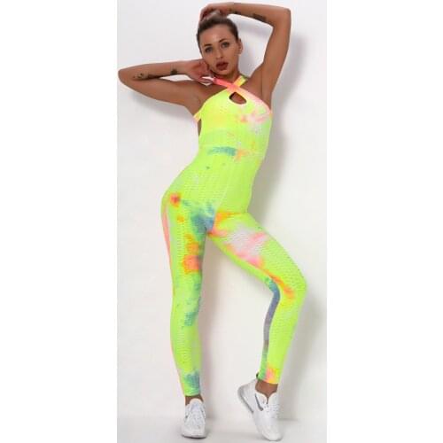 Hip-lifting Sport Set One-piece Sling Yoga Sets Ink Jacquard Fitness Clothing Stitching Tie-dye Conjuntos Deportivos Mujer