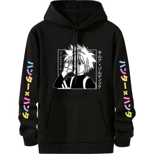 Kawaii Hunter X Hunter Hoodies Men Women Short Sleeve Sweatshirt Killua Zoldyck Anime Manga Black Hoodies Bluzy Tops Clothes